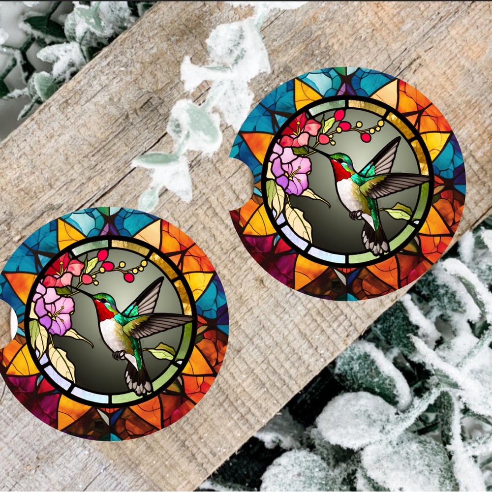 Handmade Green Hummingbird Car Coasters | New Set Of Two Hummingbird Car Coaster
